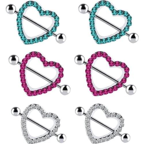 1Pc Crystal Nipple Piercing Heart Barbell Opal Nipple Shield Charming Nipple Rings Piercing Bar Oreja For Women Body Jewelry