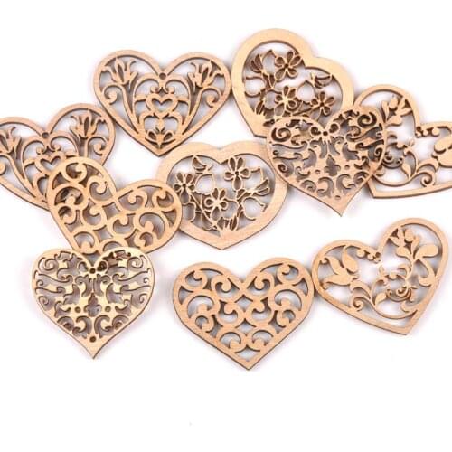 Mixed carved Heart Vintage HandMade Natural Wooden Scrapbooking Diy Craft Home decoration handcraft 10pcs MT1842