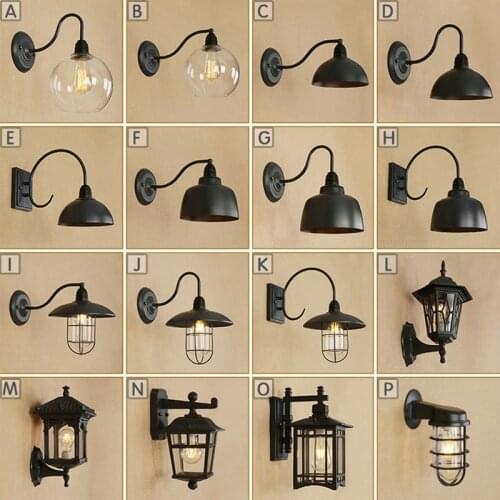 Outdoor loft retro wall lamp cafe decoration wrought iron single head outdoor corridor aisle glass waterproof wall lamp