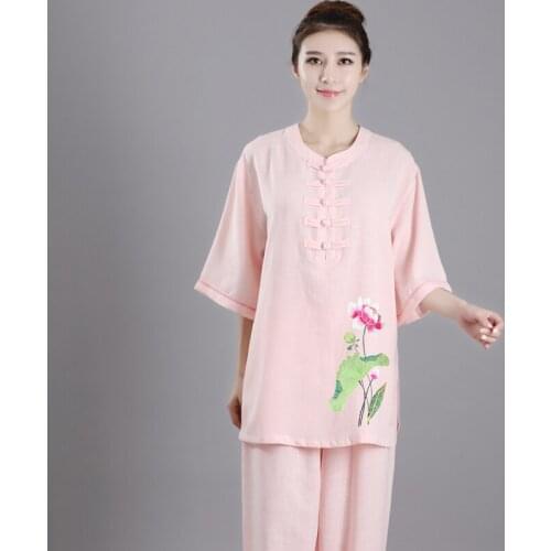 Tai Chi Uniform Adult Martial Arts Suit Women Traditional Cotton Linen Embroider Wushu Clothing Chinese Kung Fu Exercise Outfit