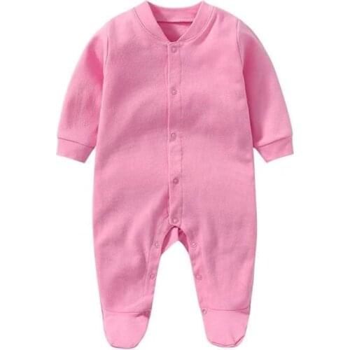 Spring Autumn Unisex Infant Baby Footed Plain Cotton Rompers Newborn Solid Color One Piece Climb Clothes With Foot