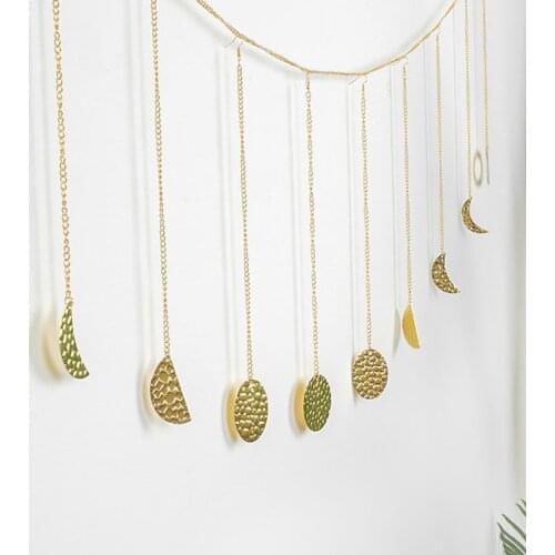 Moon Phase Garland with Chains Boho Shining Wall Hanging Decor Kids Room Xmas Gifts Nordic Style