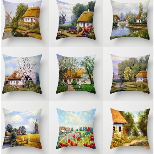Vitange Oil Painting Throw Pillow Case Europ County House Cushion Covers for Home Sofa Chair Decorative Pillowcases