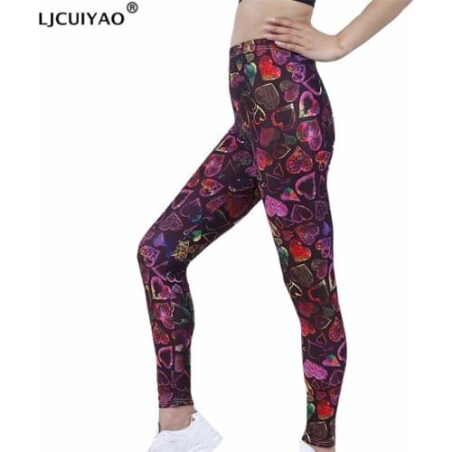 LJCUIYAO Women Leggings Casual High Waist Push Up Ankle Length Workout Jeggings Patchwork Fitness Color Thousand Love Clothes