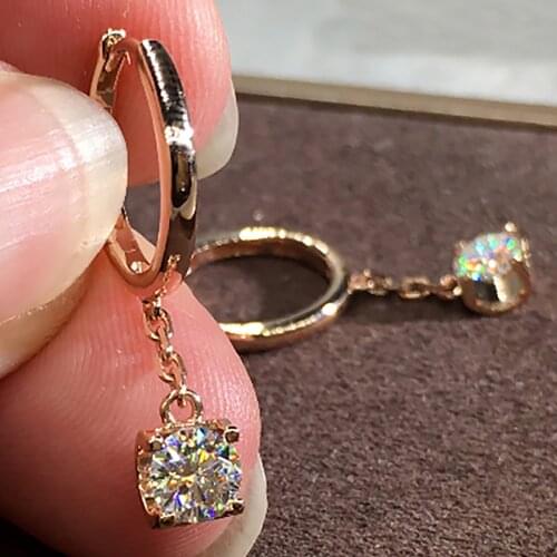18K Rose Gold Women Drop Clip Hoop Earrings Moissanite Diamonds 1 2 4 6 Carat Round Tassel Wedding Party Engagement Anniversary