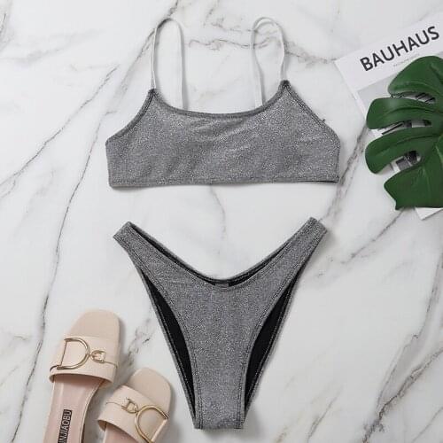 Cikini 2021 WomenS Sexy Bikini Fashion Silver Flash Low Waist Split Push Up Swimsuit Swimming Summer Beach Brazil