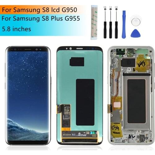 Burn LCD For Samsung Galaxy S8 lcd G950 S8 Plus G955 Douch Screen Digitizer Assembly With Frame s8 Risplay Replacement Repair