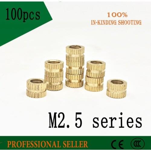 100pcs M2.5*3.8*3/4/5/6/8/10 mm OD 3.2mm brass copper insert mut embedded copper knurled nut Injection molding machine nut