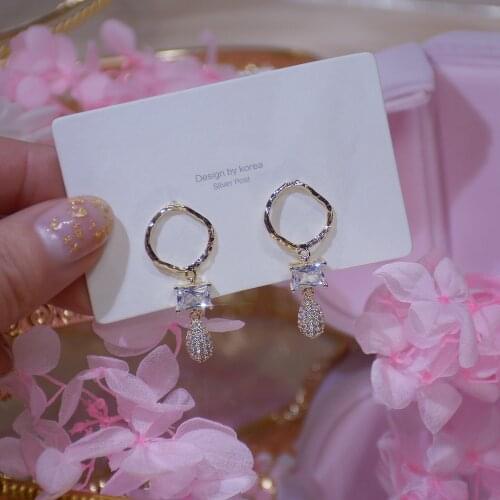 14k Real Gold Plated Fashion Jewelery Crystal Geometric Water Drop Exquisite Earrings for Woman Holiday Party Elegant Earring