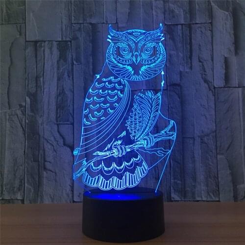 3D LED Night Light Spiritual Owl Action Figure 7 Colors Touch Optical Illusion Table Lamp Home Decoration Model