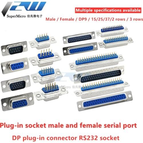 5 pcs DB9 DB15 DB25 DB37 9/15/25/37 Straight Pin 180 Degree male and female D-sub PCB mount DP9 DP15 DP25 DP37 connector