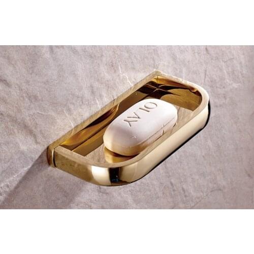 Bathroom Accessory Square Shape Luxury Polished Gold Color Brass Wall Mounted Bathroom Soap Dish Holder mba847