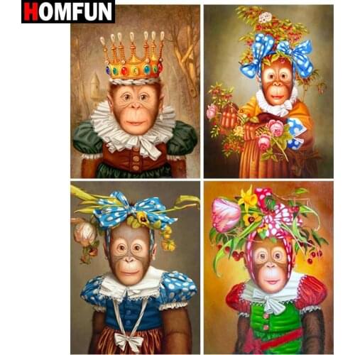 HOMFUN 5d Diamond Painting Full Square/Round"Cartoon monkey crown flower"Picture Of Rhinestone DIY Diamond Embroidery Home Decor