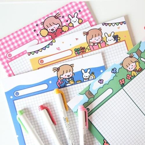 SIXONE 30 Sheets Ins Cartoon Rabbit Cute Girl Grid Memo Pad Student Diary Notebook Kawaii Stationery Office School Supplies