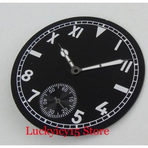 Black 38.9mm Watch Dial + Watch Hands With Roman Numbers Fit for ETA 6498 Hand Winding Movement