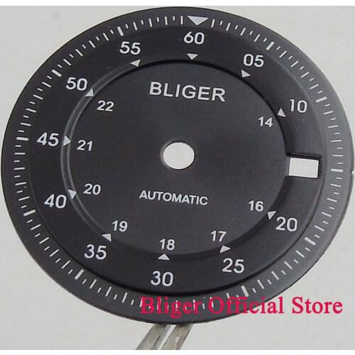 28.5mm BLIGER black/green/white dial date window dual time zone Watch Dial fit DG2813 MIYOTA 8215 Movement D299