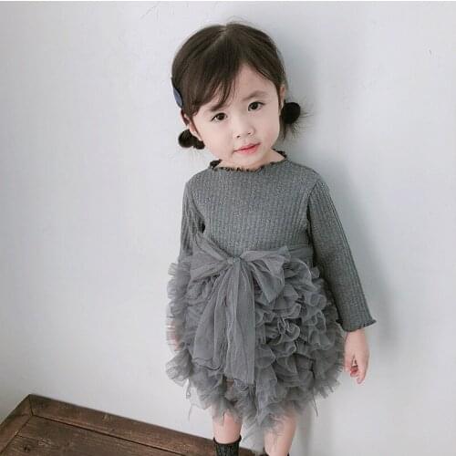 0-4Y Baby Girls Princess Dress Kids Autumn Winter Lace Mesh Dresses Toddler Girls Long Sleeve Bow Party Clothing