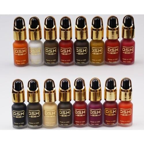 DSH import permanent makeup micro pigment manual tattoo ink set mix colors for eyebrow eyeliner lips 10ml 16pcs/lot