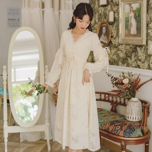 Elegant Temperament Dress Women Spring 2021 Sexy Lace Stitching V-neck Flare Sleeve Bow Sweet Cute Mid-length Vestido de mujer