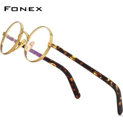 FONEX Pure Titanium Glasses Men Retro Round Prescription Eyeglasses Women 2021 New Vintage Myopia Optical Eyewear F85650
