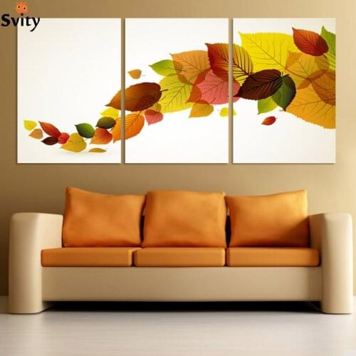 Free shipping 3Panels wall Huge Modern yellow leaves Abstract Painting Combination Paint Decorative Picture Canvas Print decor