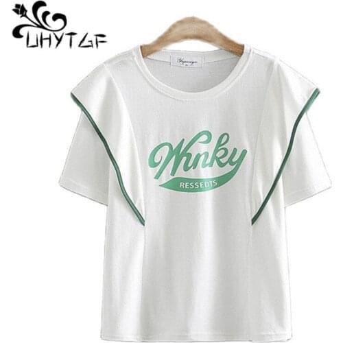 UHYTGF 4XL Plus Size T-shirt Women O Neck Short Sleeve Casual Summer Top Female Fashion Printed Letter Youth Ladies T-Shirt 1506