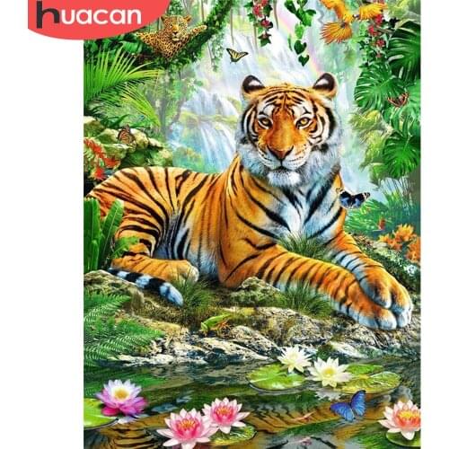 HUACAN 5D DIY Diamond Painting Animal Diamond Embroidery Mosaic Tiger Cross Stitch Handicraft Home Decoration