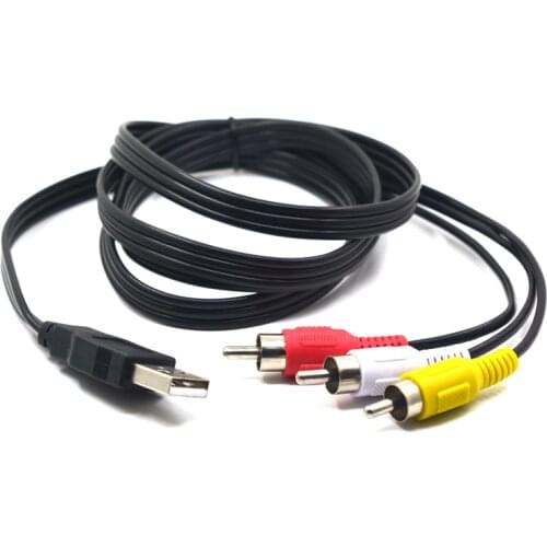 USB Male to 3RCA RGB male AV Audio Video Composite Cable Cord Adapter Converter Connector Component Lead RCA Cable 1.5m 5FT