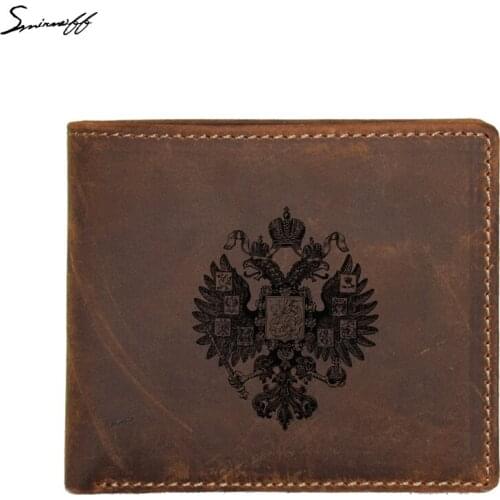 Russian Double eagle head Leather Wallet Male FRID Blocking Multi card holders Coin pocket Purse Name Men Wallets