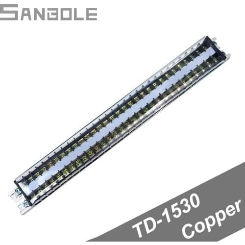 Copper TD-1530 DIN rail mounted Guide Group Combine Connection Dual Row Terminal Block 30 Positions 15A/600V Strip