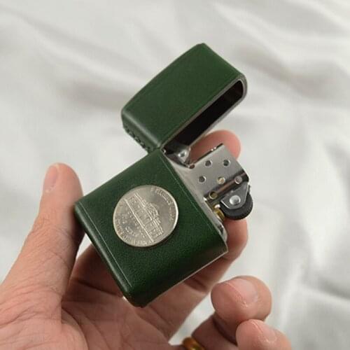 Mini Cowhide Lighter Case Protective Sleeve Metal Dollar Button Decoration Valentines Day Gift Smoking Gadget For Men