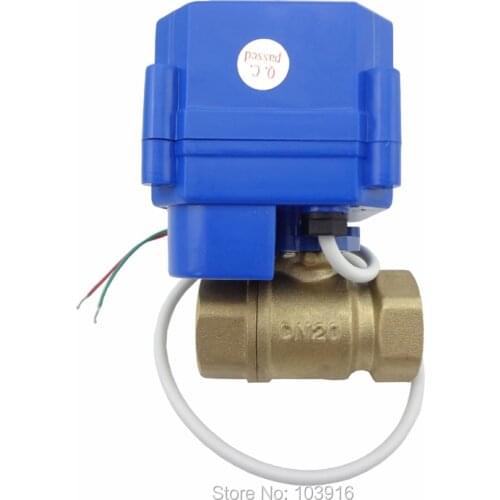 Motorized ball valve 2 way 12V, DN20 (reduce port), with manual switch, brass electrical valve, MS-2-20-MS-12V-R01-1