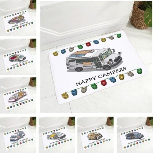 Cartoon Happy Campers Door Mat Decor Van Life House Travel Car Floor Doormat Non-Slip Carpet for Children Room Kitchen 40x60cm