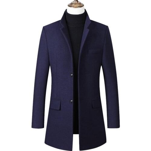 Mens Black Grey Navy Blue Wool Trench Coat Men 2020 Winter Long Coat Stand Collar Thick Woolen Overcoat Slim Fit Abrigo Hombre
