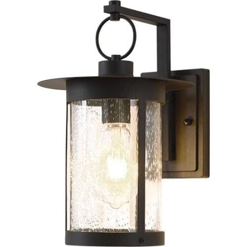 American style outdoor wall lamp, Waterproof rust proof barrel shaped glass lamp cover decoration 110v 220v Iron Cymbal L-arm