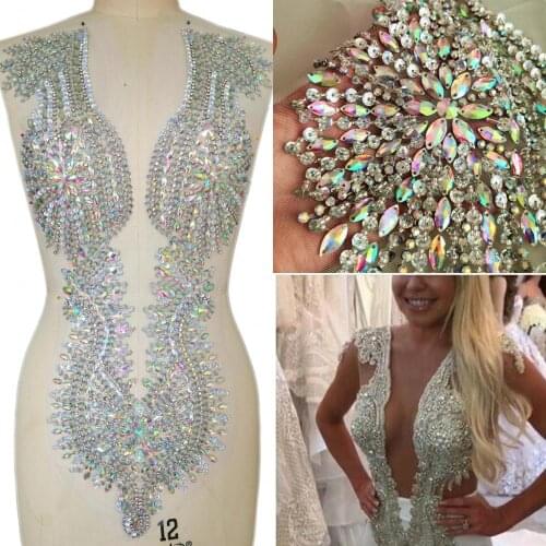 FANCY 32x65cm Handmade Beaded AB Diy Clothes Costumes Sew on Rhinestones Crystals Patches Appliques For Wedding Festival Dress