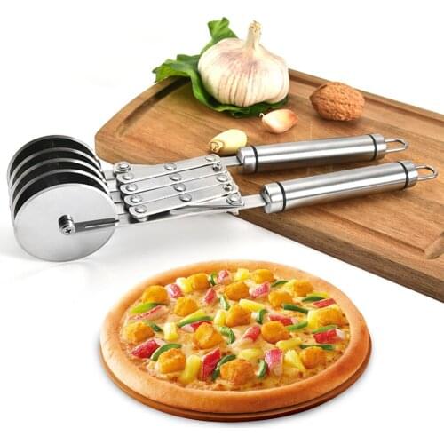 Pizza Cutter Unique Five-Wheels Stainless Steel Dough Cutter Adjustable Cake Divider Pizza Cutting Tool Kitchen Baking Supplies