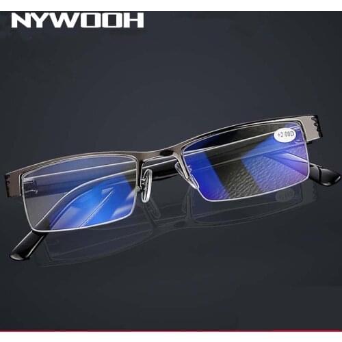 NYWOOH Blue Film Reading Glasses Men Resin Prescription Eyeglasses Diopter +1.0 +1.5 +2.0 +2.5 +3.0 +3.5 +4.0