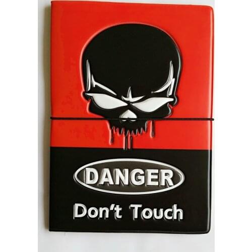 DANGER!Don't Touch!black Skull Heads Passport Holder for man,3D Design PVC Leather Travel ID Card Holder Passport Cover 14*9.6CM