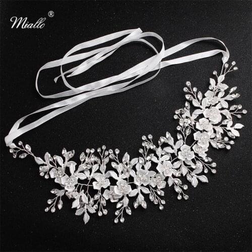 Miallo Fashion White Flowers Crystal Handmade Headband Wedding Hair Jewelry Accessories Headpieces Princess Tiaras and Crown