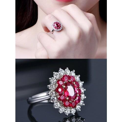 Princess luxury red blue crystal ruby sapphire gemstones diamonds rings for women white gold silver color jewelry bijoux gifts