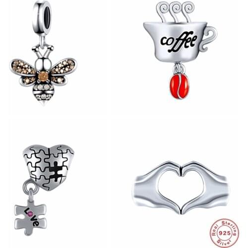 Aide 925 Sterling Silver Shiny Bee Charm for Original Silver DIY Bracelet Necklace or Bangle Jewelry Make Beads European Style