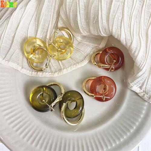 Kshmir Retro temperament resin earrings color metal round earrings New geometric girls earring jewelry 2021