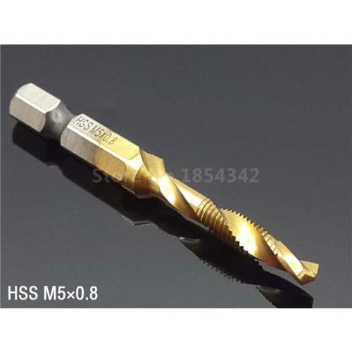 5MM HSS Hex Shank Spiral Tap Countersink Drill Reamer Titanium Soft Metal Tapping Chamfering Thread Tool Metric Size M5*0.8