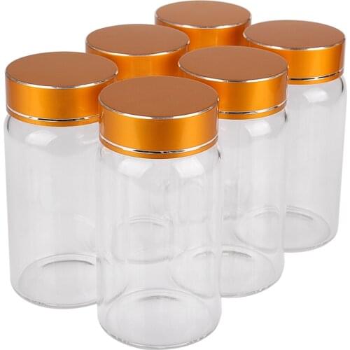 6 Pieces 150ml Glass Bottles with Orange Lids 55*105mm Spice Jars Glass Jar Candy Jar Storage Jars Storage Bottle for Craft DIY