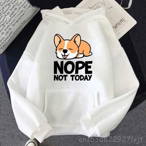 Harajuku Hoodie Women Not Today Shiba Dog Tees Tops Funny Long Sleeve Clothes Oversized Crewneck Sweatshirt Japanese Fashion