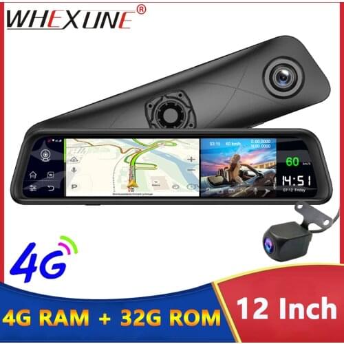 WHEXUNE 12 Inch 4G Rearview Mirror Android 8.1 ADAS WIFI Car DVR Dash Cam 1080P Dual lens Camera GPS Navi Remote Video 4GB+32GB