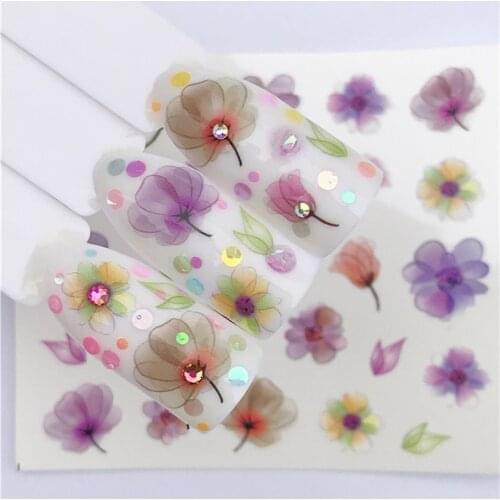 Butterflies Nails Art Water Transfer Stickers Decals Manicure Stickers Blue Black Decal Spring Theme Flowers Nail Decor Manicure