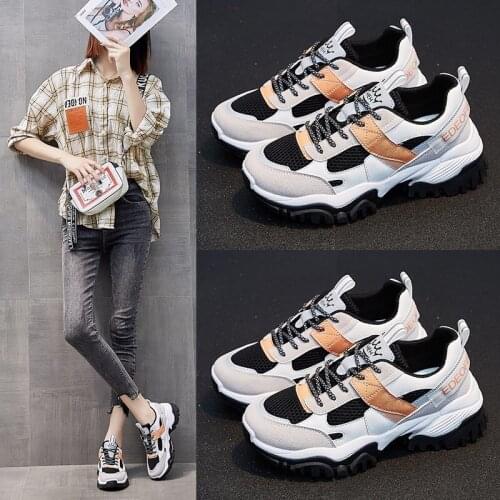 2020 spring and autumn new fashion old shoes womens thick-soled breathable mesh shoes lace-up sports casual shoes trend X376