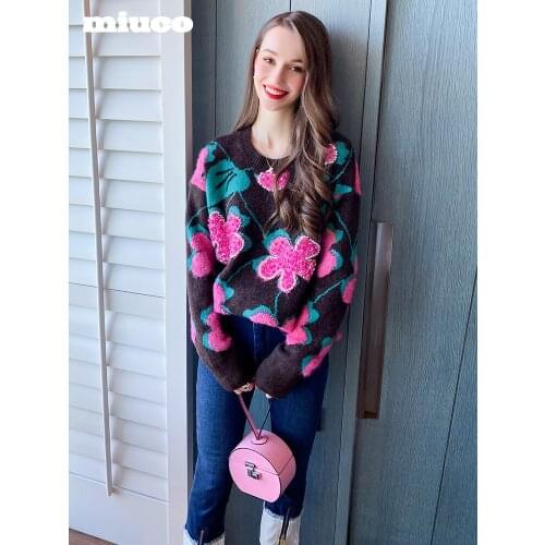 Round neck with diamond Sequin color contrast jacquard loose sweater womens wear 2021 High Quality Top Quality